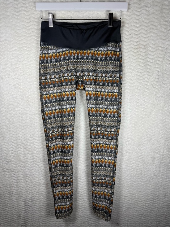 PRISMSPORT Pants - PRISMSPORT Black Waistband Geometric Patterned Leggings with Orange Accents